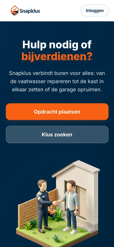Dezelfde startpagina van Snapklus op een telefoon